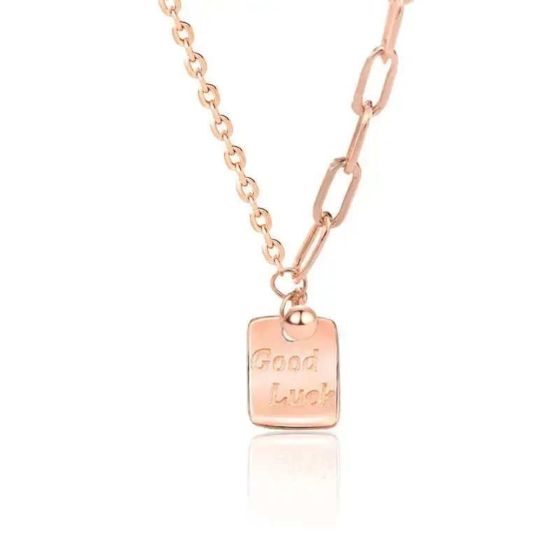 LOVCIA Modern Good Luck Letters Square Tag 925 Sterling Silver Necklace