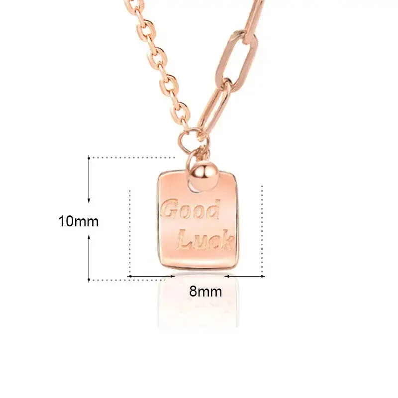 LOVCIA Modern Good Luck Letters Square Tag 925 Sterling Silver Necklace