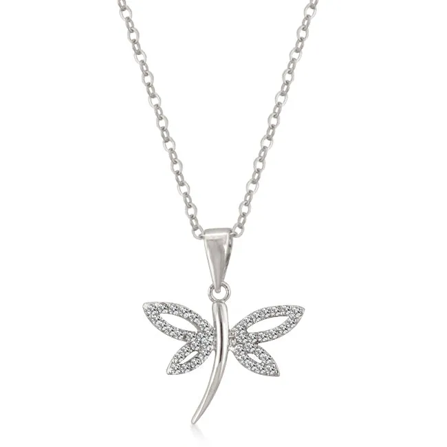 LOVCIA Radiant Rhodium-Plated Dragonfly Pendant with Cubic Zirconia