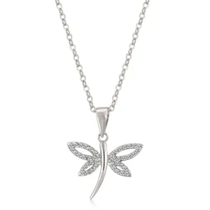 LOVCIA Radiant Rhodium-Plated Dragonfly Pendant with Cubic Zirconia