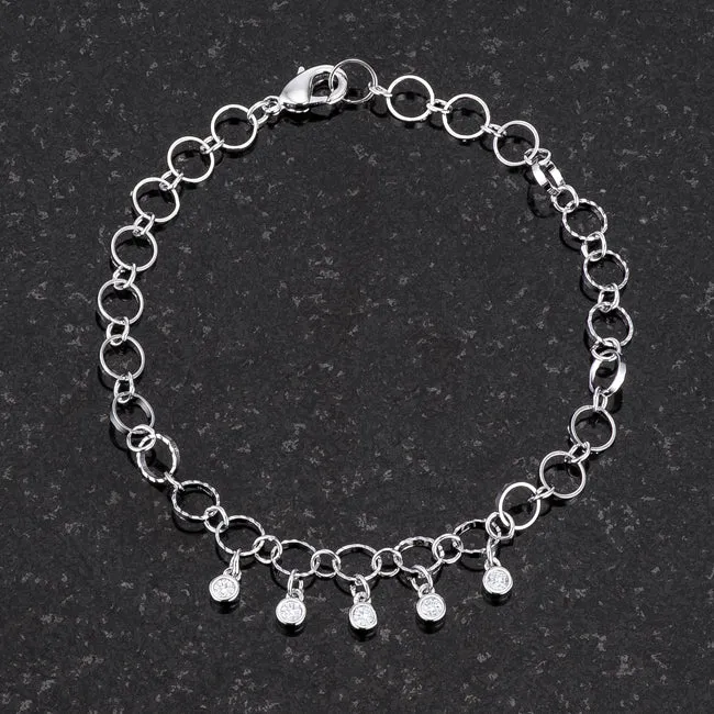 LOVCIA Rhodium-Plated Bracelet with 0.55 Ct CZ Charms and Stylish Chain Links