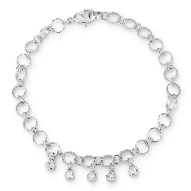 LOVCIA Rhodium-Plated Bracelet with 0.55 Ct CZ Charms and Stylish Chain Links