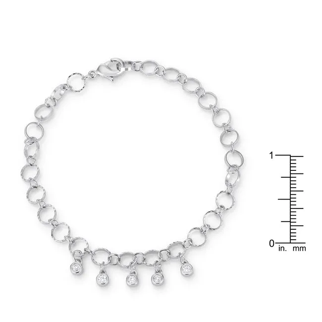 LOVCIA Rhodium-Plated Bracelet with 0.55 Ct CZ Charms and Stylish Chain Links