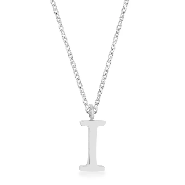 LOVCIA Rhodium-Plated Stainless Steel Script Initial Necklace - 'I' Pendant with Extender Chain