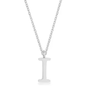 LOVCIA Rhodium-Plated Stainless Steel Script Initial Necklace - 'I' Pendant with Extender Chain