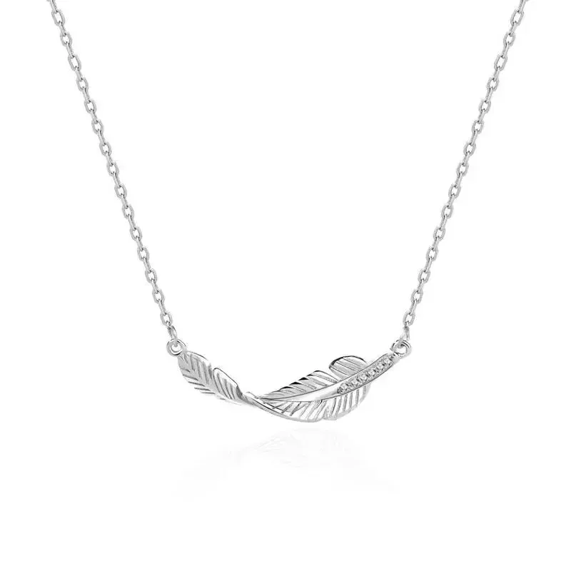 LOVCIA Simple Twisted Feather CZ 925 Sterling Silver Necklace