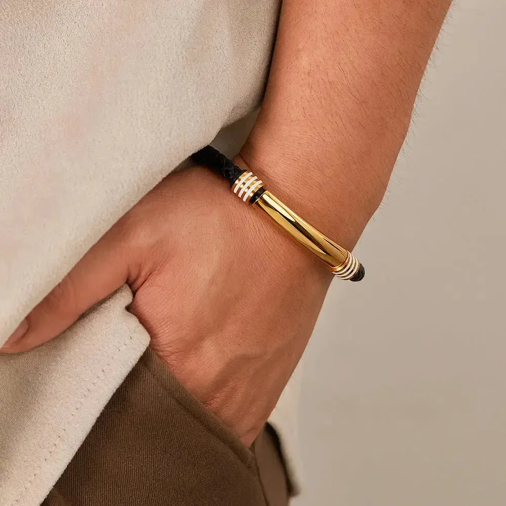 LOVCIA Stainless Steel and Synthetic Leather Magnetic Buckle Bracelet for Men - Stylish and Durable Wristband
