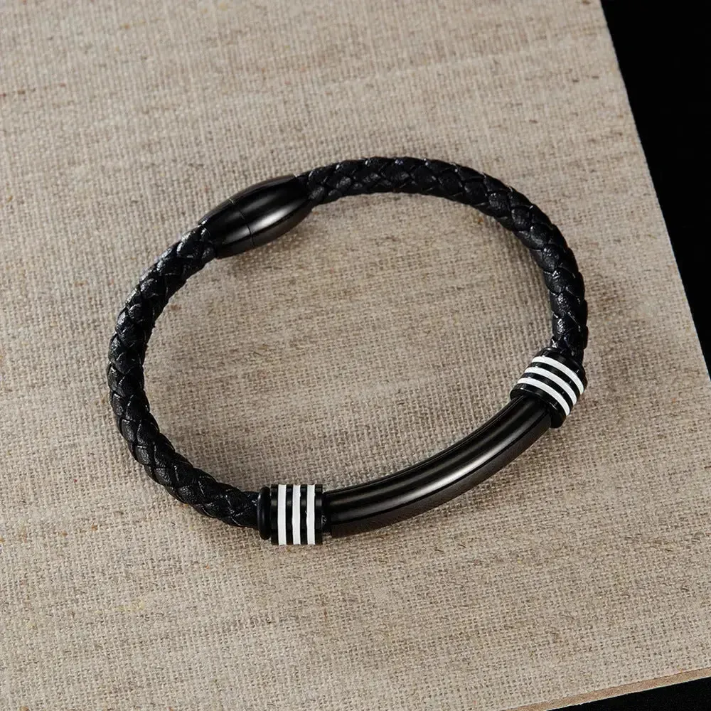 LOVCIA Stainless Steel and Synthetic Leather Magnetic Buckle Bracelet for Men - Stylish and Durable Wristband