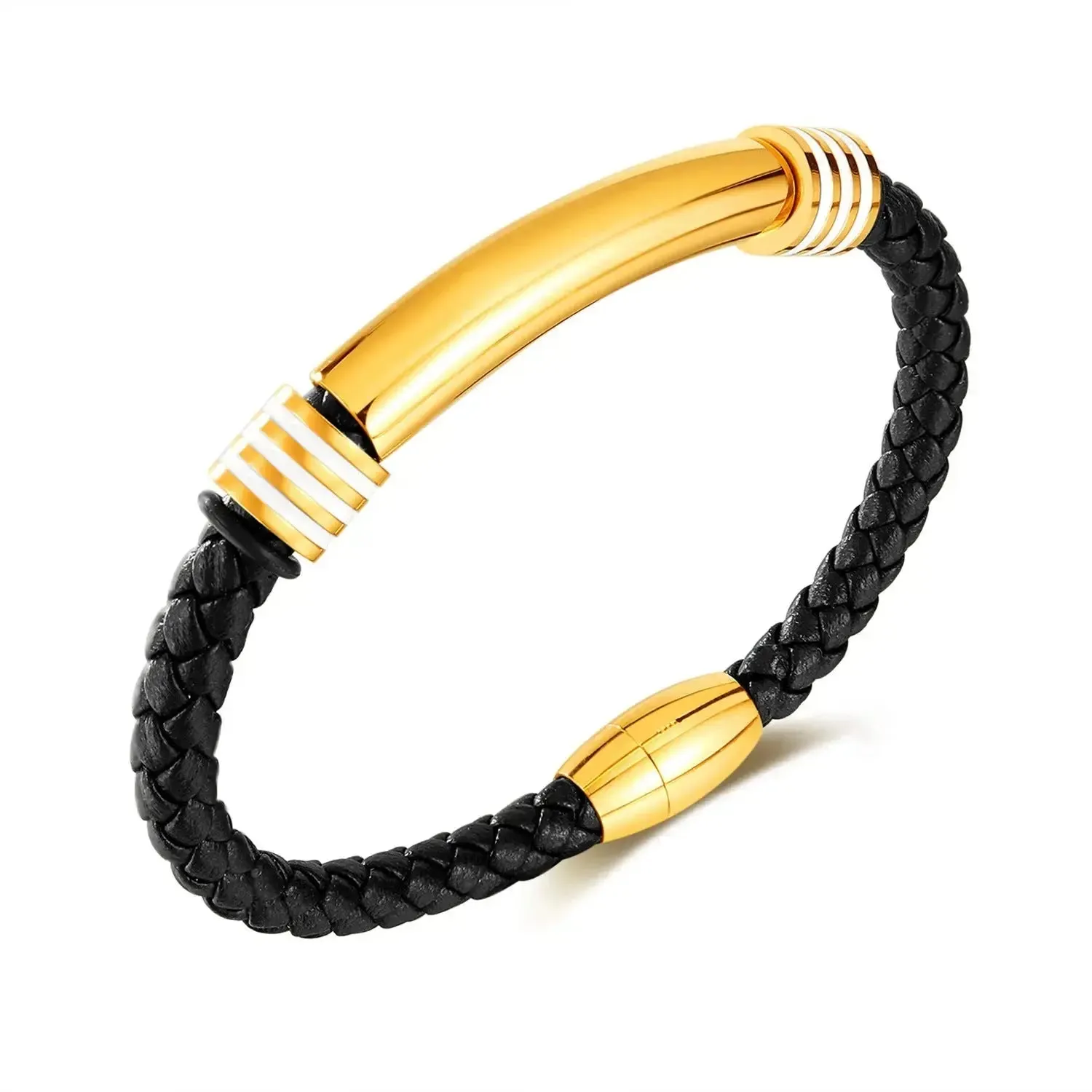LOVCIA Stainless Steel and Synthetic Leather Magnetic Buckle Bracelet for Men - Stylish and Durable Wristband
