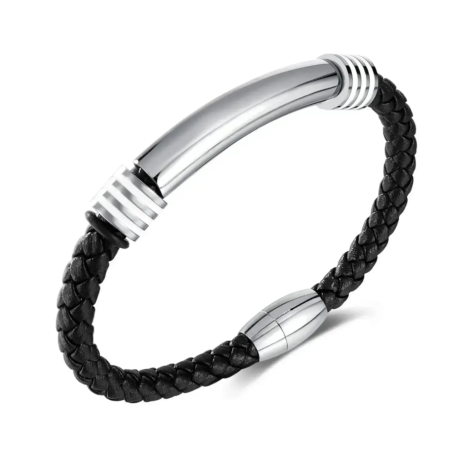 LOVCIA Stainless Steel and Synthetic Leather Magnetic Buckle Bracelet for Men - Stylish and Durable Wristband