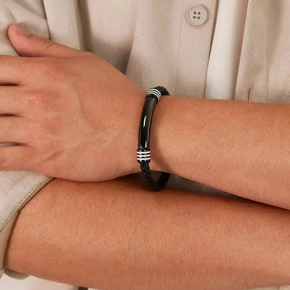 LOVCIA Stainless Steel and Synthetic Leather Magnetic Buckle Bracelet for Men - Stylish and Durable Wristband