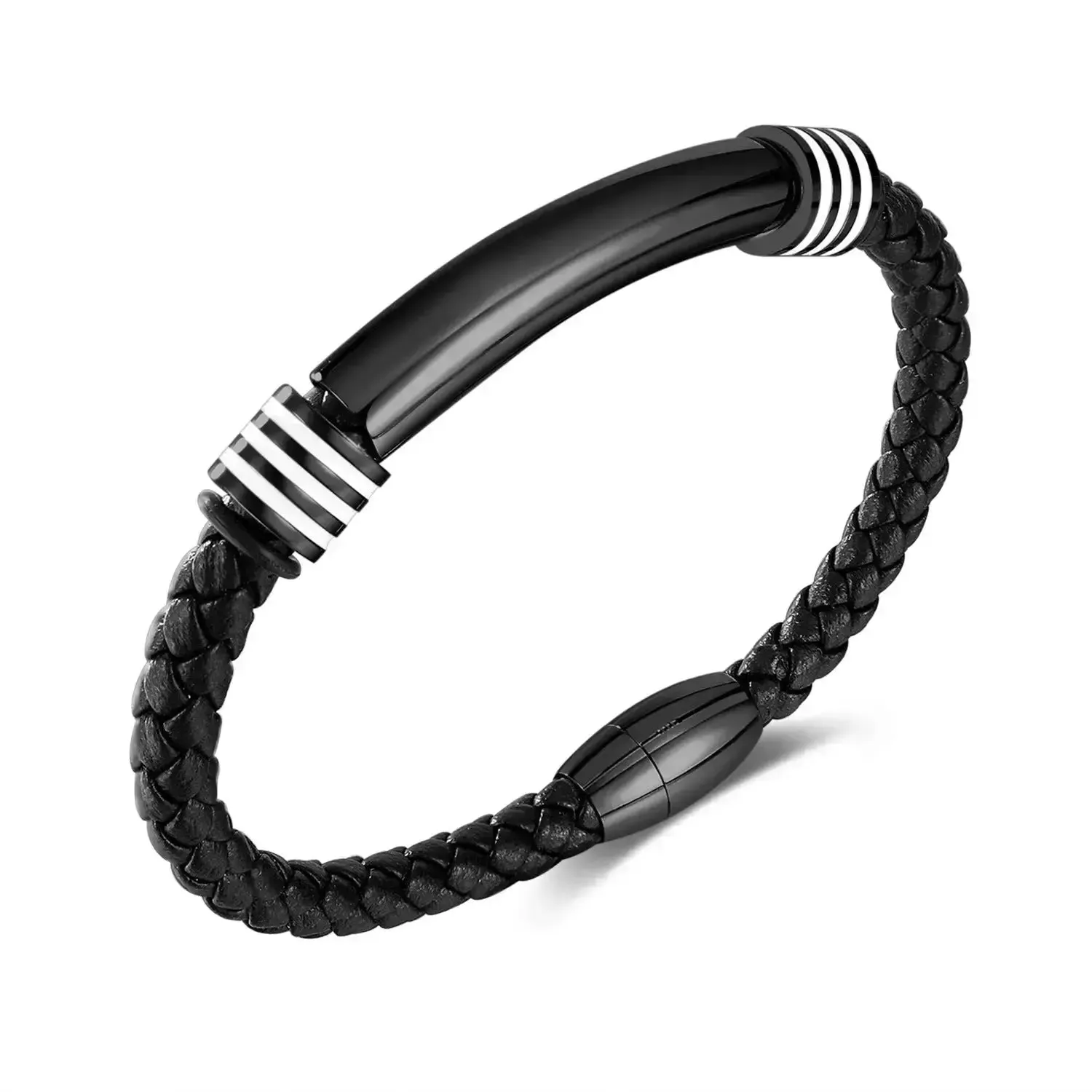 LOVCIA Stainless Steel and Synthetic Leather Magnetic Buckle Bracelet for Men - Stylish and Durable Wristband