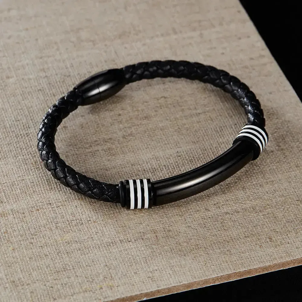 LOVCIA Stainless Steel and Synthetic Leather Magnetic Buckle Bracelet for Men - Stylish and Durable Wristband