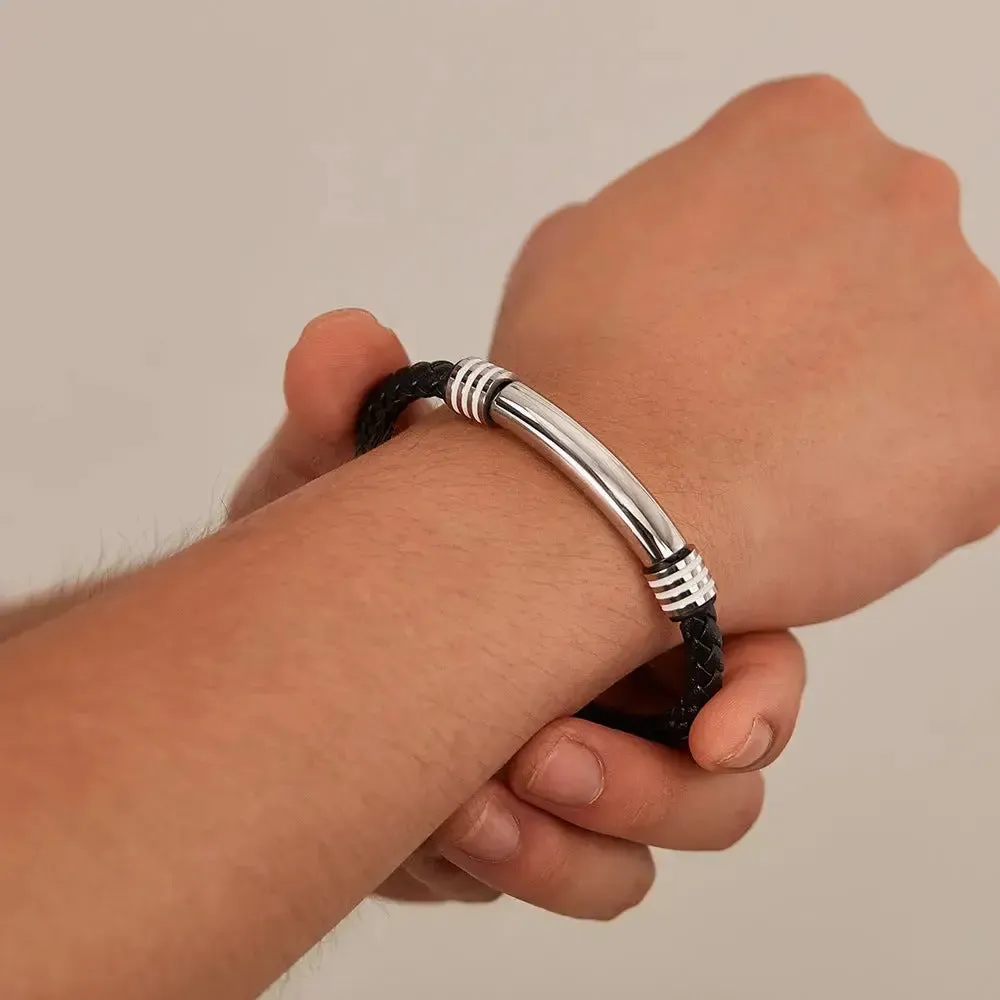 LOVCIA Stainless Steel and Synthetic Leather Magnetic Buckle Bracelet for Men - Stylish and Durable Wristband