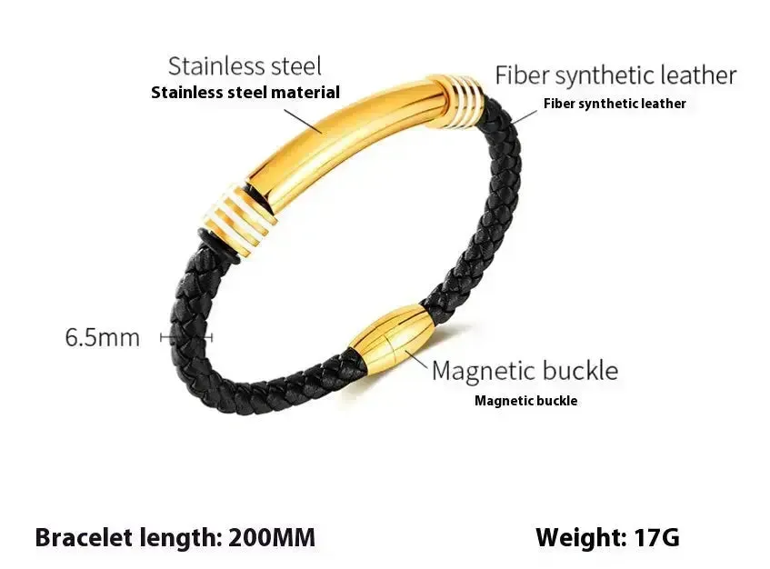 LOVCIA Stainless Steel and Synthetic Leather Magnetic Buckle Bracelet for Men - Stylish and Durable Wristband