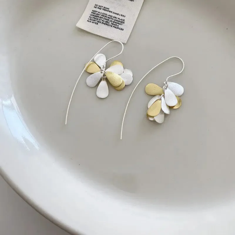 LOVCIA Sterling Silver Geometric Frosted Flower Petal Earrings for Women