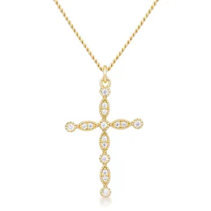 LOVCIA Vintage-Inspired Gold Plated CZ Cross Necklace