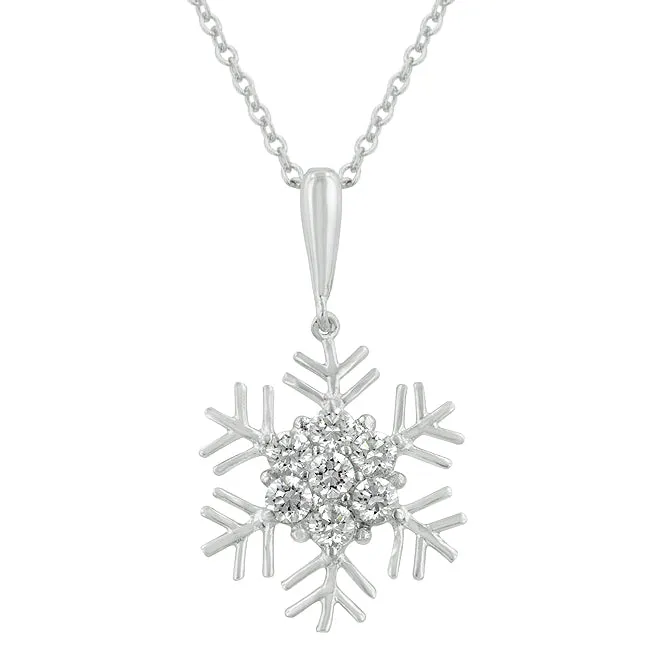 LOVCIA Winter Snowflake Rhodium-Plated CZ Necklace