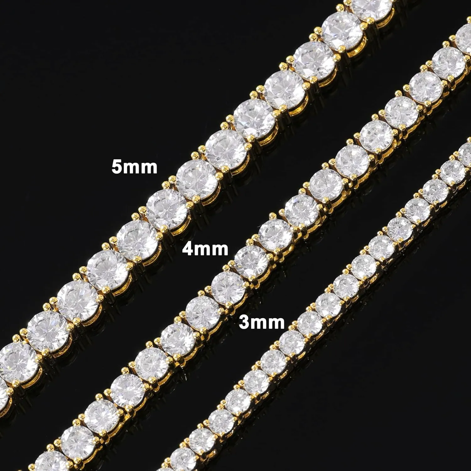 Lulu Mel 18K Gold Plated Tennis Bracelet for Women Men, 3/4/5mm Iced Out 5A Cubic Zirconia Classic Tennis Chain Bracelets 7 Inches 8 Inches, Diamond Tennis Bracelet Lady Fashion Jewelry