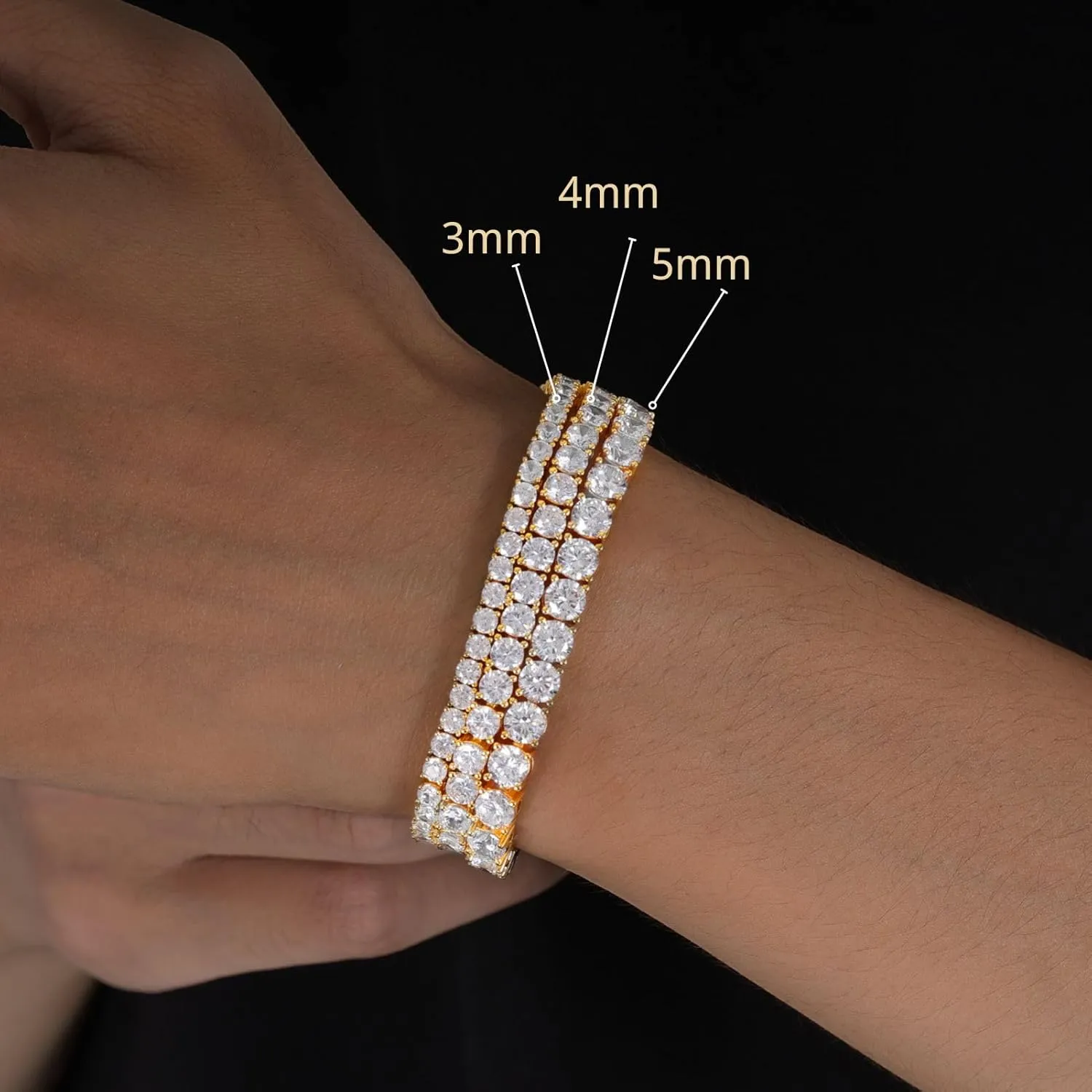 Lulu Mel 18K Gold Plated Tennis Bracelet for Women Men, 3/4/5mm Iced Out 5A Cubic Zirconia Classic Tennis Chain Bracelets 7 Inches 8 Inches, Diamond Tennis Bracelet Lady Fashion Jewelry