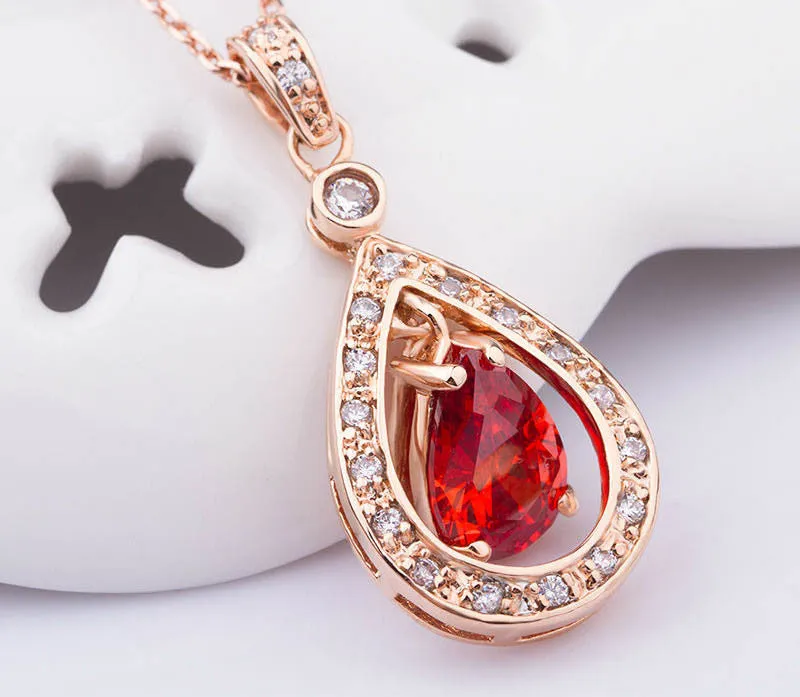 Luxury 18K Gold Plated Pendant Necklace with Red Zircon For Women Party jewelry