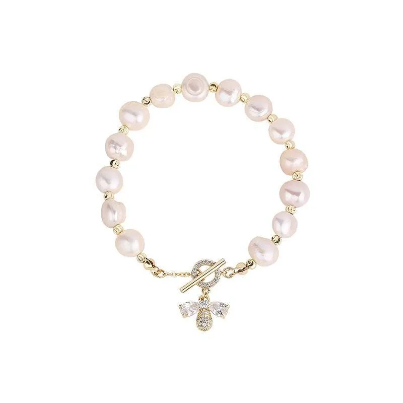 Luxury Baroque Pearl Bracelet Bee Pendant For Women Jewelry