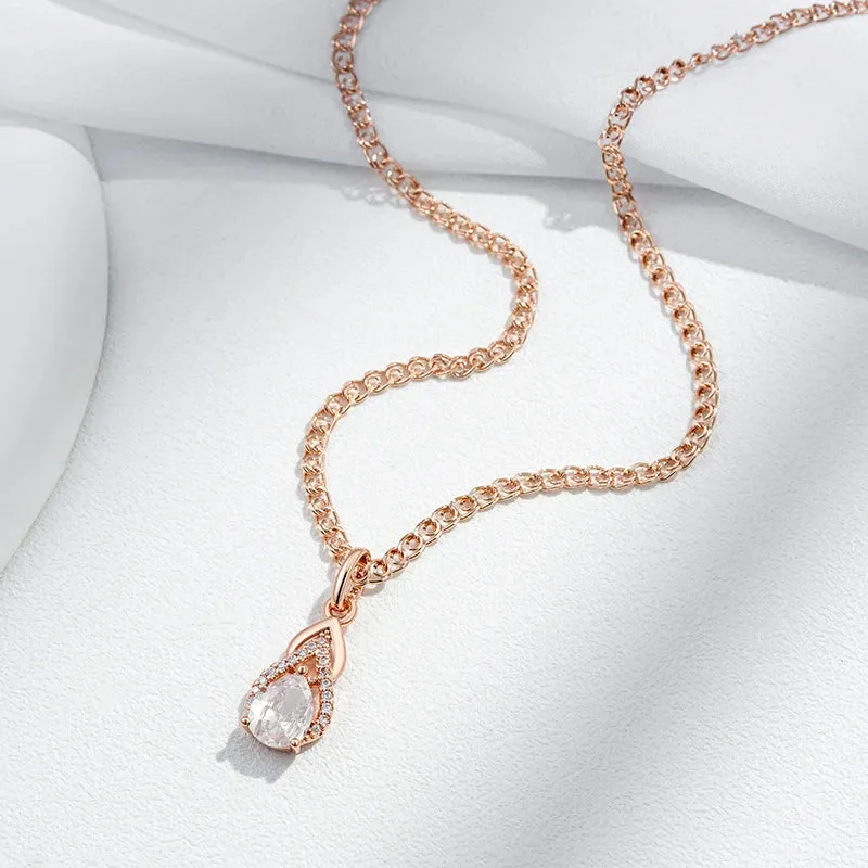 Luxury Drop Shape 14K Filled Rose Gold AAA White Zircon Diamonds Elegant Geometric Necklace - Fine  Jewellery