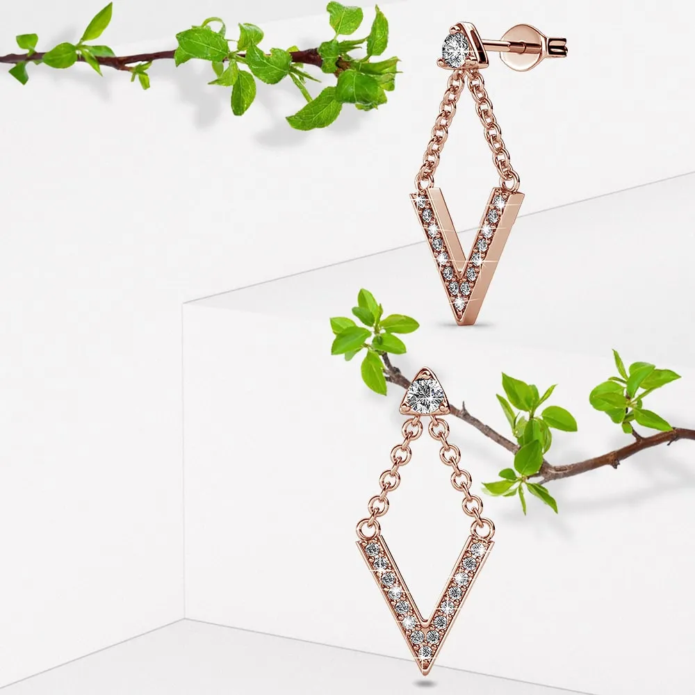 Luxury V Shaped Stud Earrings in Rose Gold Embellished With SWAROVSKI® Crystals