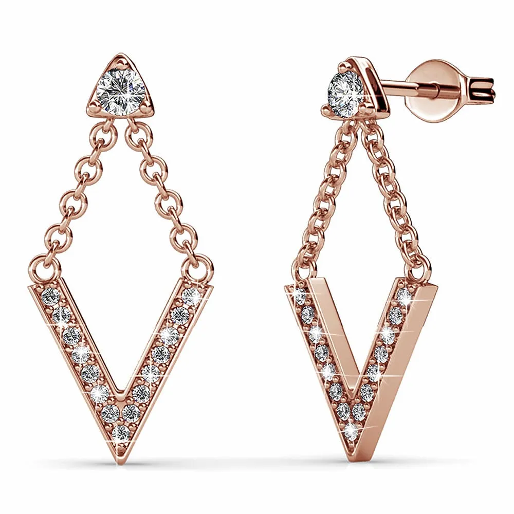 Luxury V Shaped Stud Earrings in Rose Gold Embellished With SWAROVSKI® Crystals