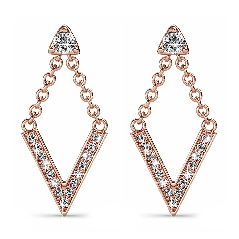 Luxury V Shaped Stud Earrings in Rose Gold Embellished With SWAROVSKI® Crystals