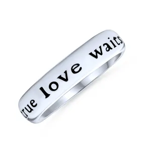 Mantra True Love Waits Purity Promise Silver Ring Band Sterling