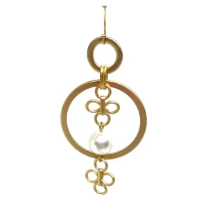 Matte Gold Hoop Earrings With Glass Pearl and Two Clover Charms