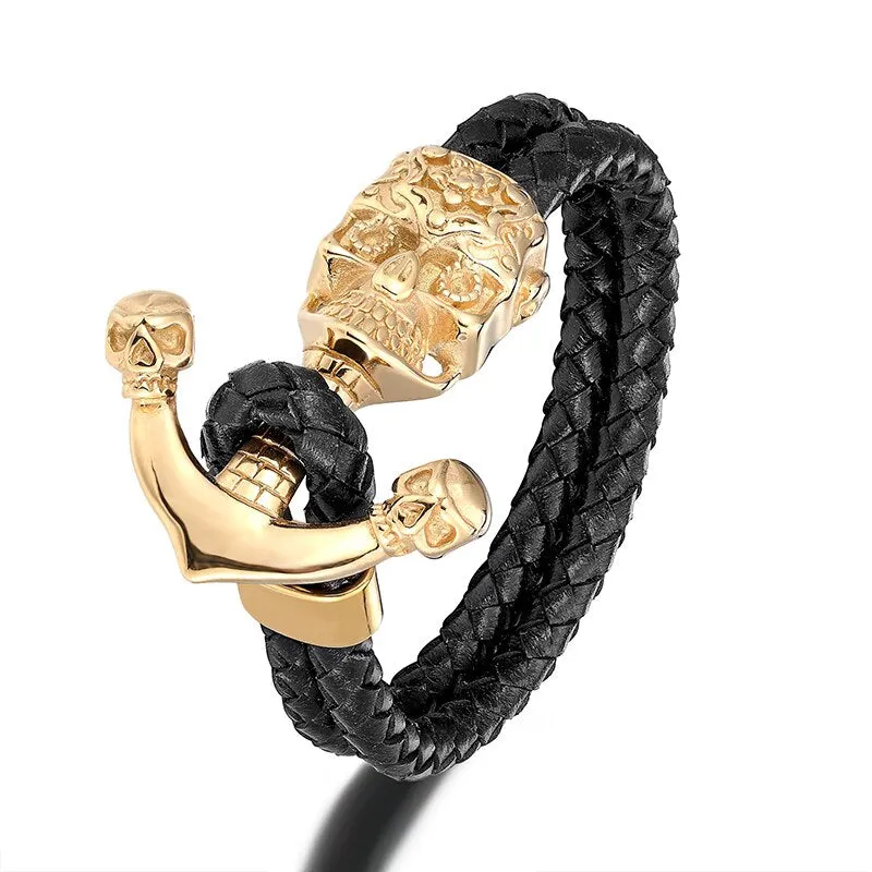 Men Skull Bracelet Punk Leather Charm Anchor Accessories Man