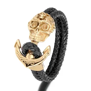 Men Skull Bracelet Punk Leather Charm Anchor Accessories Man