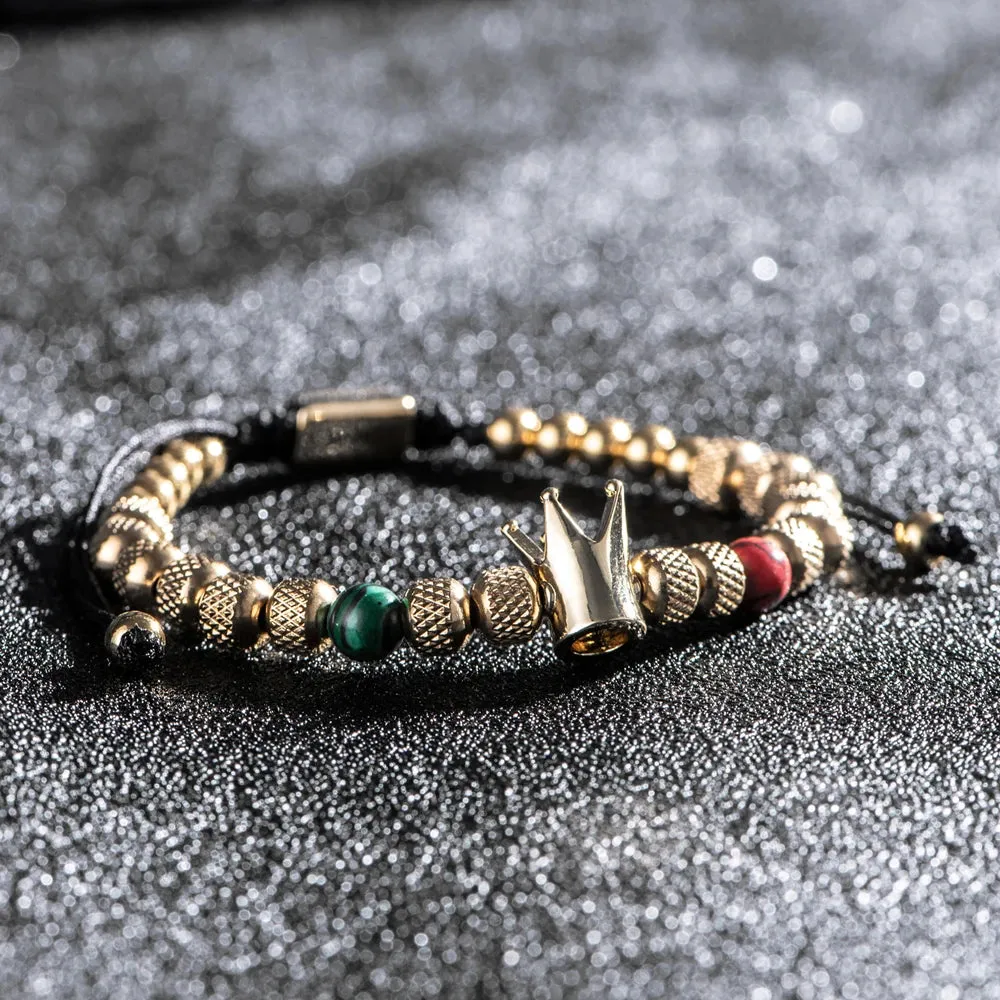 Men Stainless Steel Beads Gold Color Adjust Size Bracelet