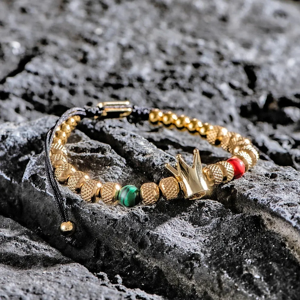 Men Stainless Steel Beads Gold Color Adjust Size Bracelet