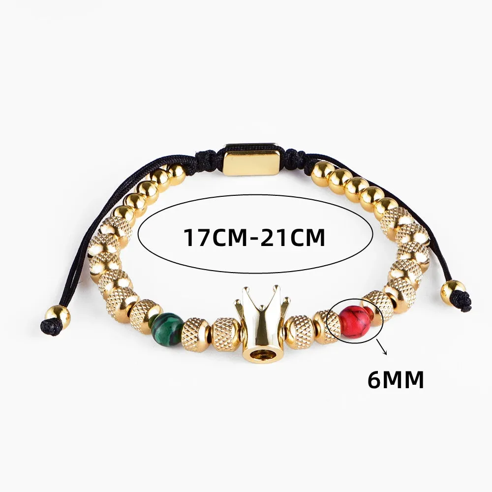 Men Stainless Steel Beads Gold Color Adjust Size Bracelet