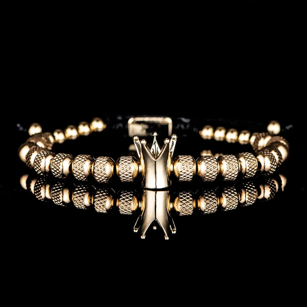 Men Stainless Steel Beads Gold Color Adjust Size Bracelet