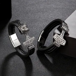 Men Stainless Steel Viking Bracelet Wolf Vintage Jewelry Retro Punk Rock Style Motorcycle Accessories