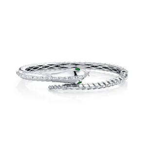 MEN'S DIAMOND & GREEN GARNET SNAKE CUFF