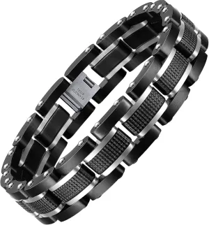 Men's Stainless Steel Two-Tone Square Link diamond Bracelet in Black & Blue Ion-Plated Black