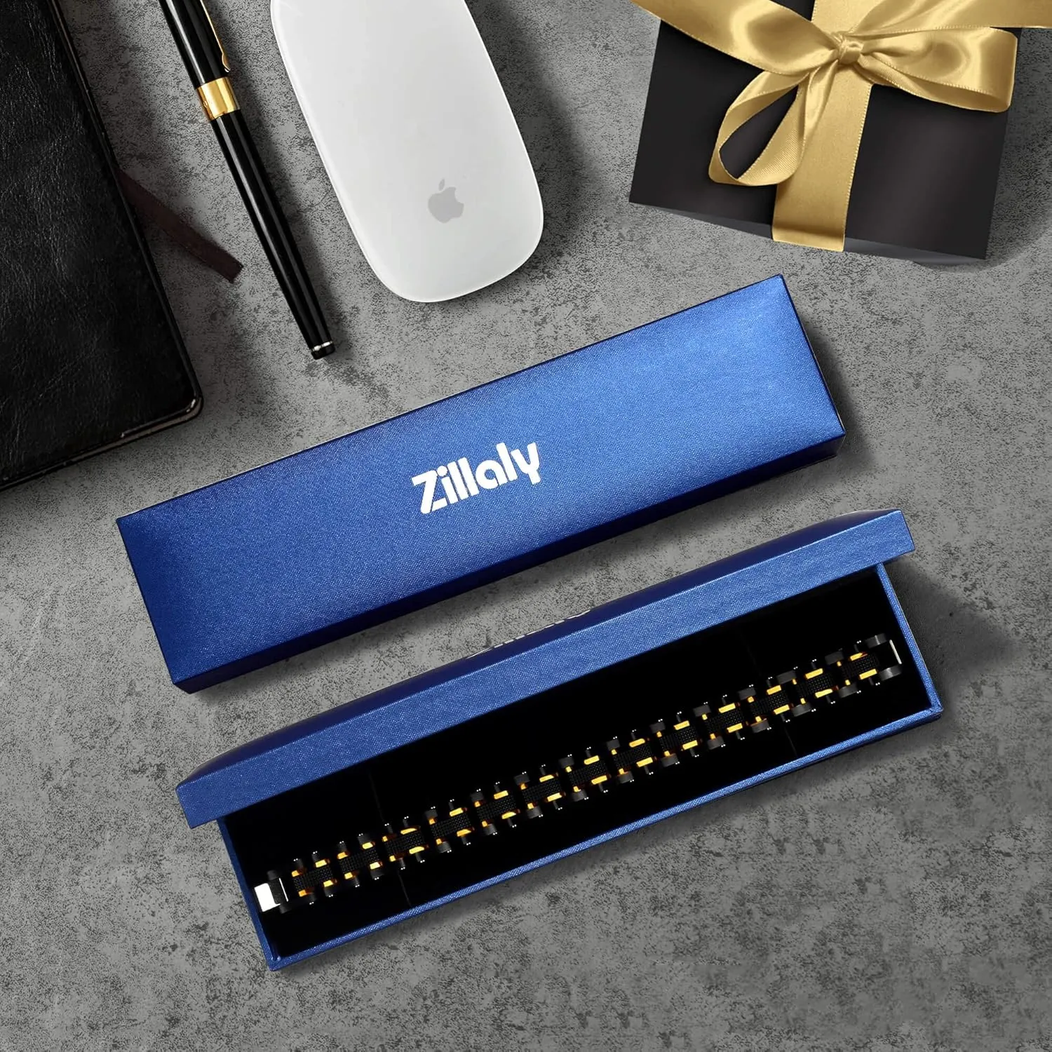 Men's Stainless Steel Two-Tone Square Link diamond Bracelet in Black & Blue Ion-Plated Black