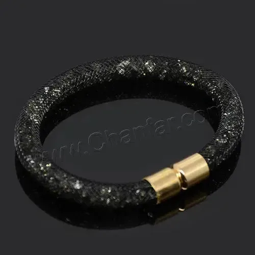 Mesh Net Bracelet For Women & Girls. Resin Crystal Fill, Magnetic Metal Clasp Jewelry