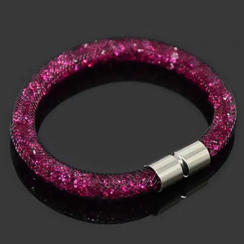 Mesh Net Bracelet For Women & Girls. Resin Crystal Fill, Magnetic Metal Clasp Jewelry