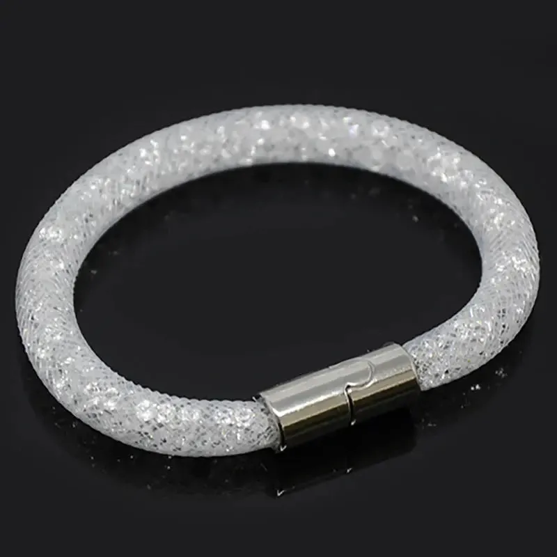 Mesh Net Bracelet For Women & Girls. Resin Crystal Fill, Magnetic Metal Clasp Jewelry