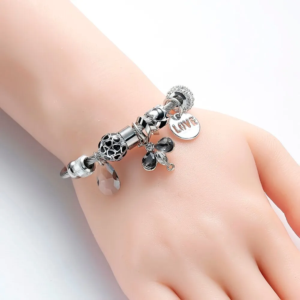 MEYFFLIN Vintage Beaded Bijoux Bracelet with Crystal Butterfly for Women
