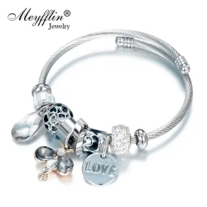 MEYFFLIN Vintage Beaded Bijoux Bracelet with Crystal Butterfly for Women