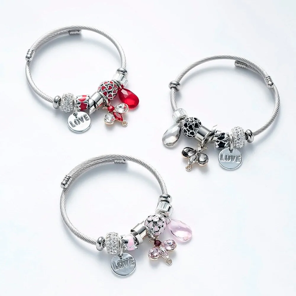 MEYFFLIN Vintage Beaded Bijoux Bracelet with Crystal Butterfly for Women
