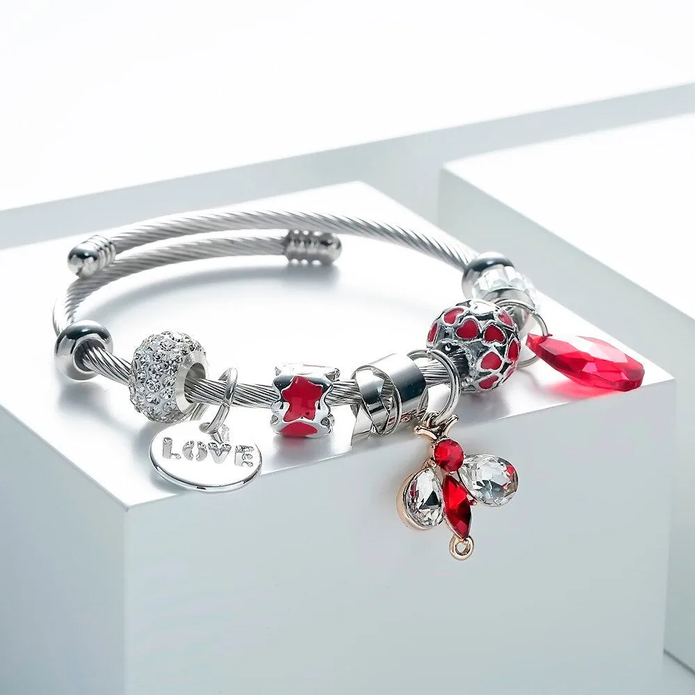 MEYFFLIN Vintage Beaded Bijoux Bracelet with Crystal Butterfly for Women