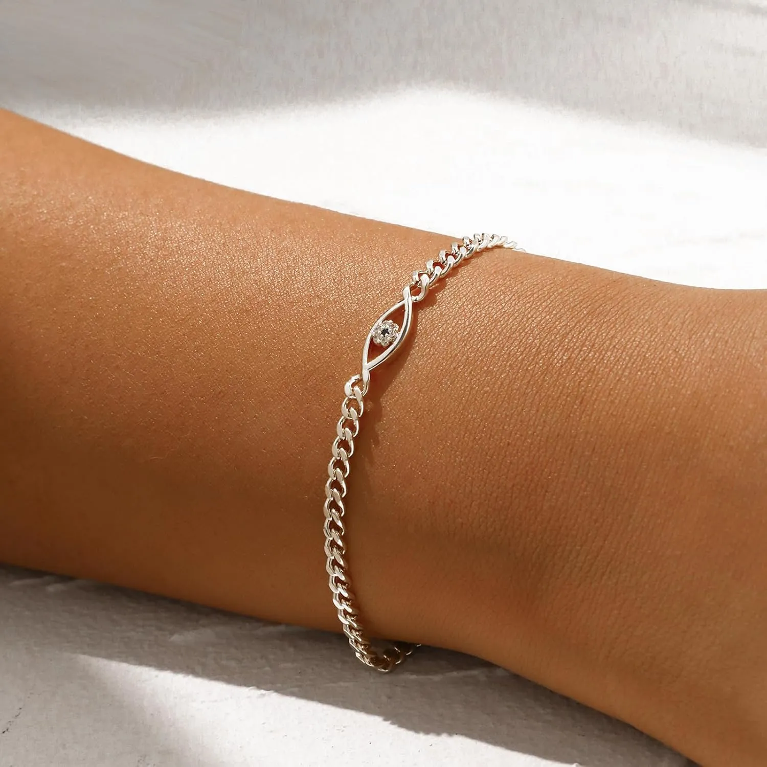 MIDEEO Gold/Sliver Bracelets for Women,14K Gold Plated Bracelets for Women Evil Eye Diamond Cuban Link Heart Pearl Bracelets Everyday Jewelry Gift